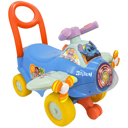 Activity Plane Ride-On Stitch blue airplane toy with yellow wheels and purple accessories
