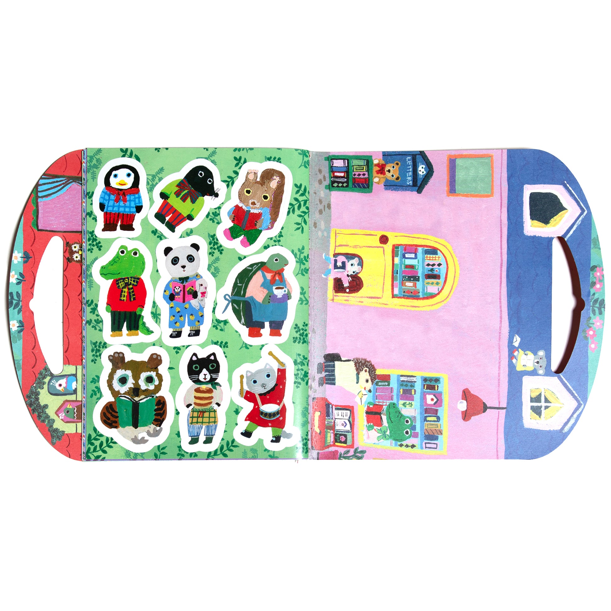 Sticker Book: Cat's Apartment with colorful character stickers and pink apartment scene