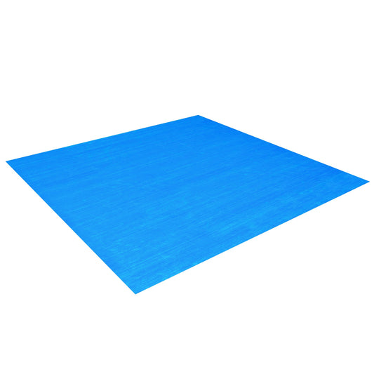 Blue protective ground cloth for swimming pool, shown flat on plain background