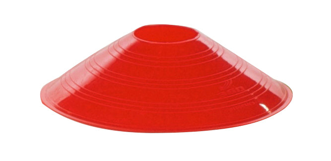 Red plastic saucer cone marker, 7 inches, used for training drills and agility exercises