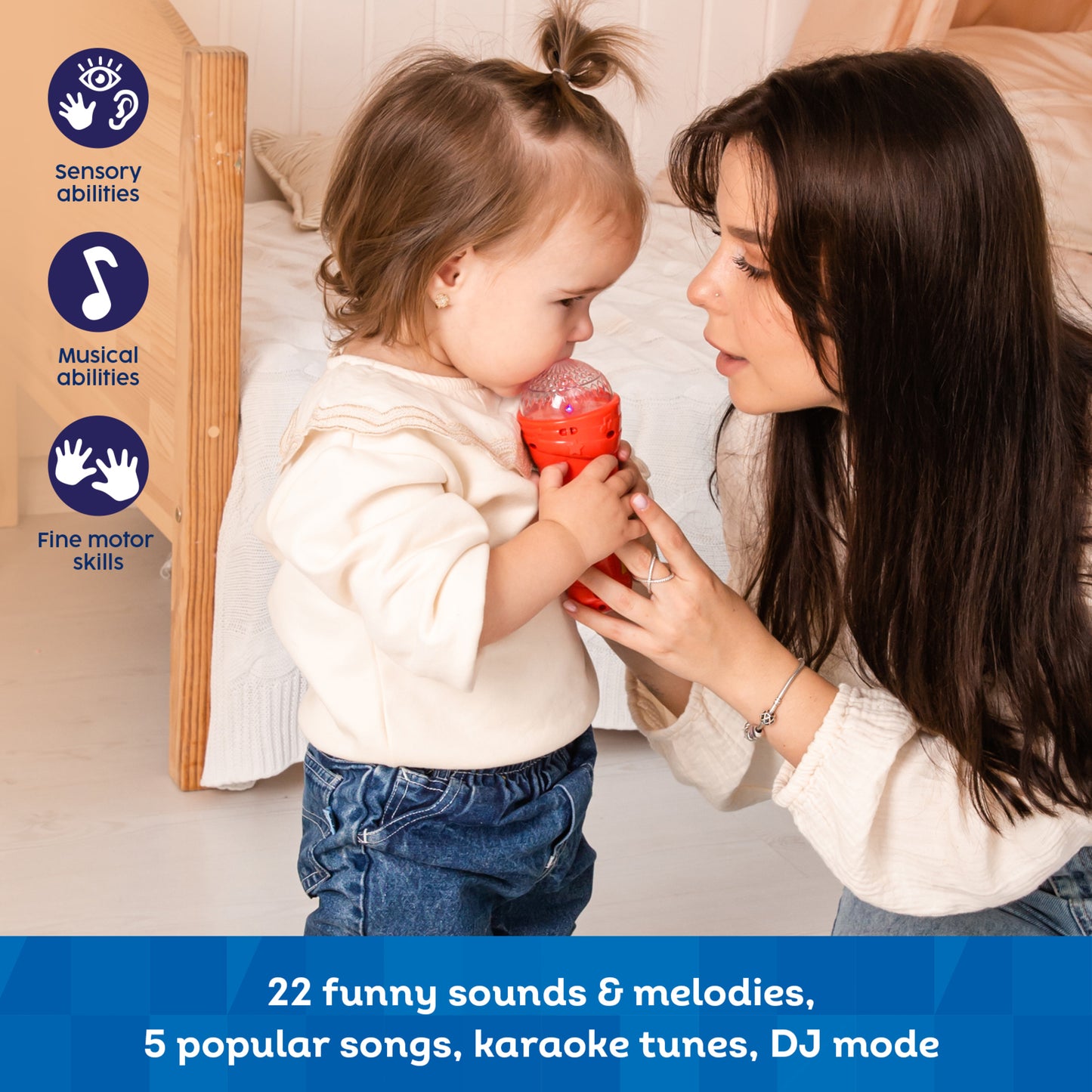 Red light-up karaoke microphone toy with girl singing, featuring colorful LED lights