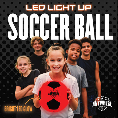 Anywhere Sports LED Light-Up Soccer Ball in red and black, impact-activated glow technology