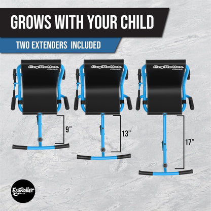 EzyRoller Classic Aqua Blue with two extenders showing three growth stages