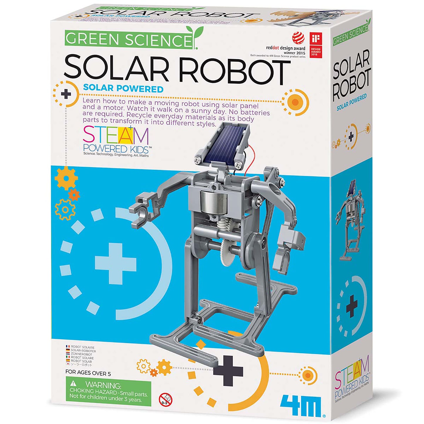Green Science Solar Robot STEM toy with solar panel and gray mechanical parts