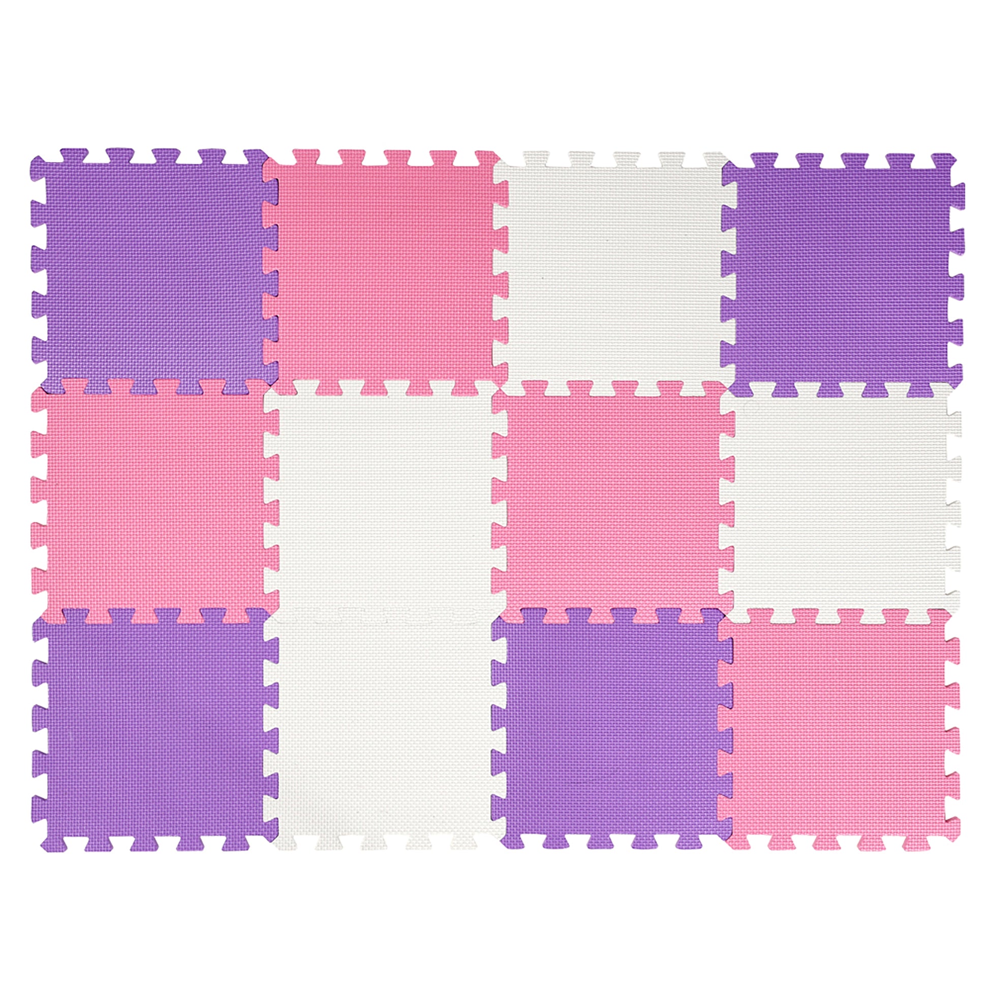 Easy Playhouse 12-piece interlocking foam floor tiles in purple, pink, and cream