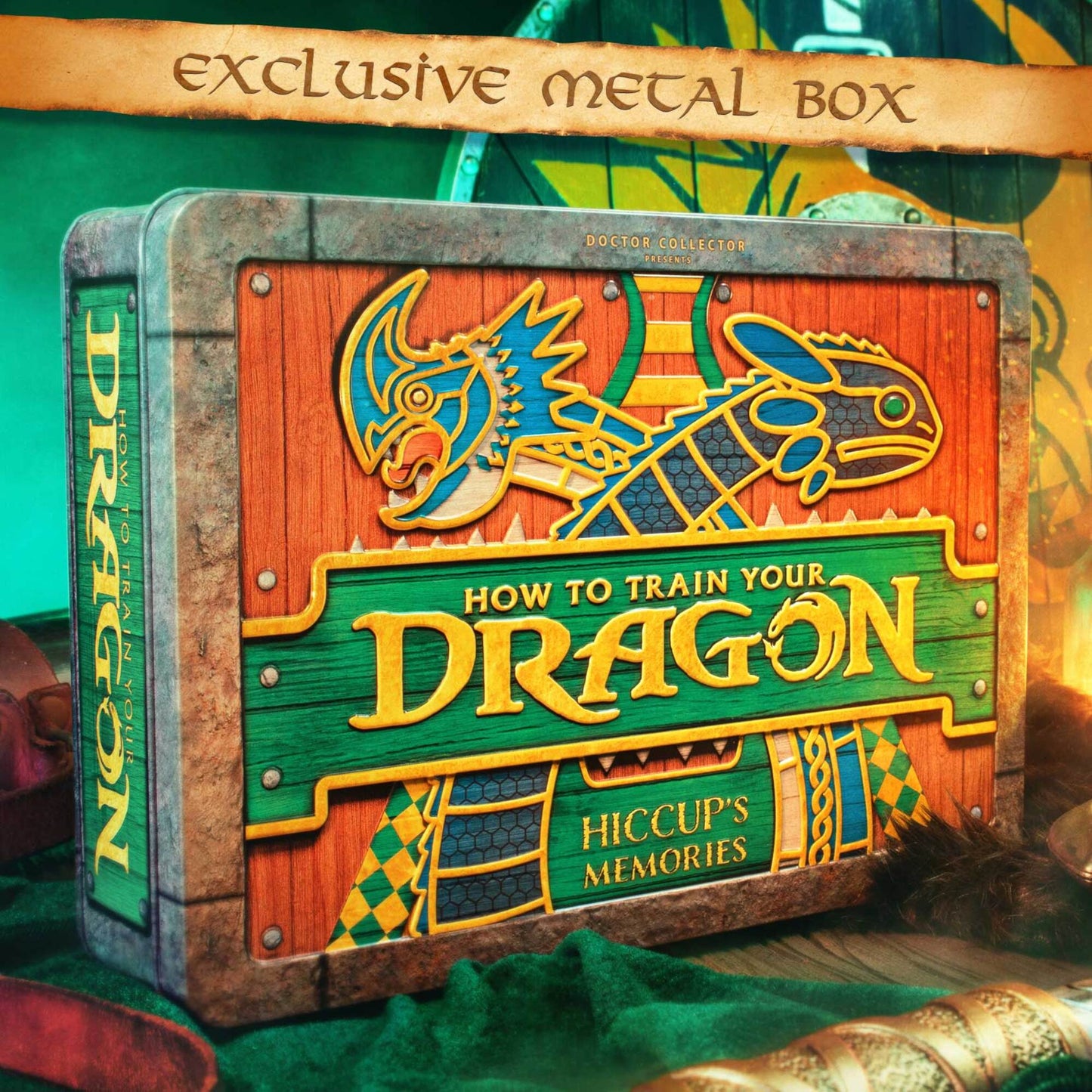 How To Train Your Dragon Hiccup's Memories exclusive metal box with dragon artwork
