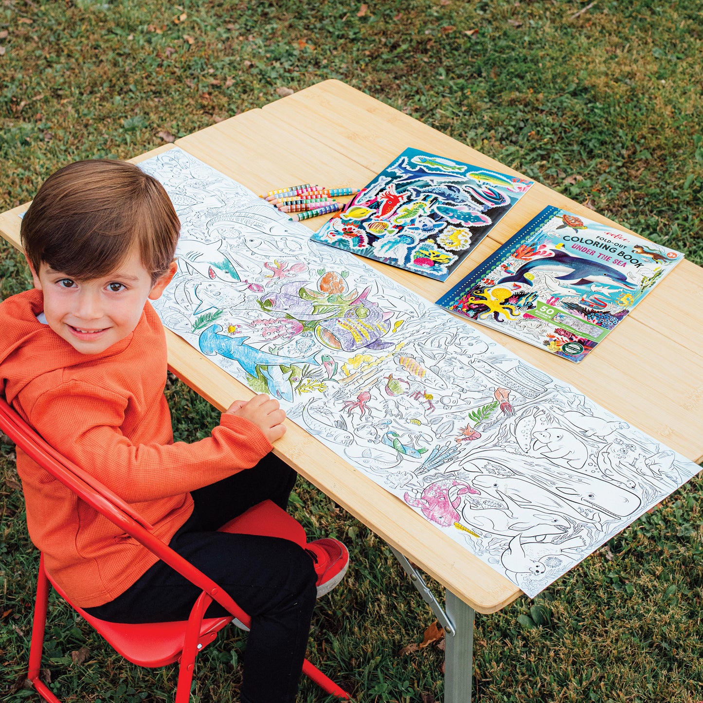 eeBoo Under The Sea Giant Fold-Out Coloring Book with 50 Stickers