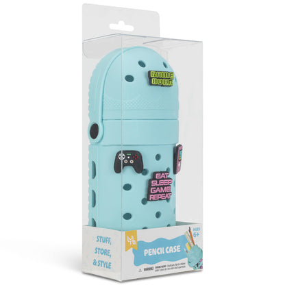 Charm Pencil Case Gaming Teal with game controller design and charms
