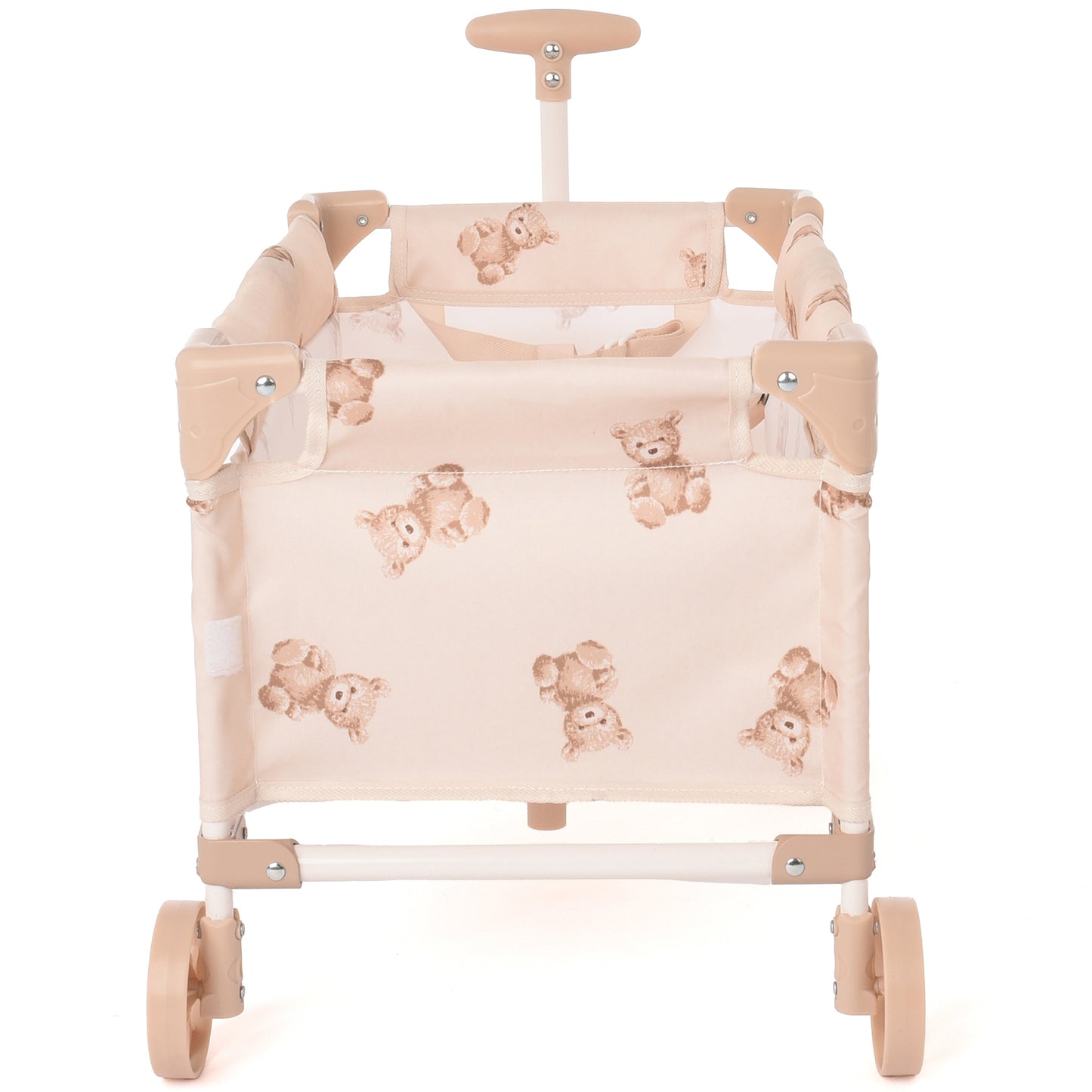 Roma Teddy Toy Wagon with cream fabric, teddy bear print, and wooden handles