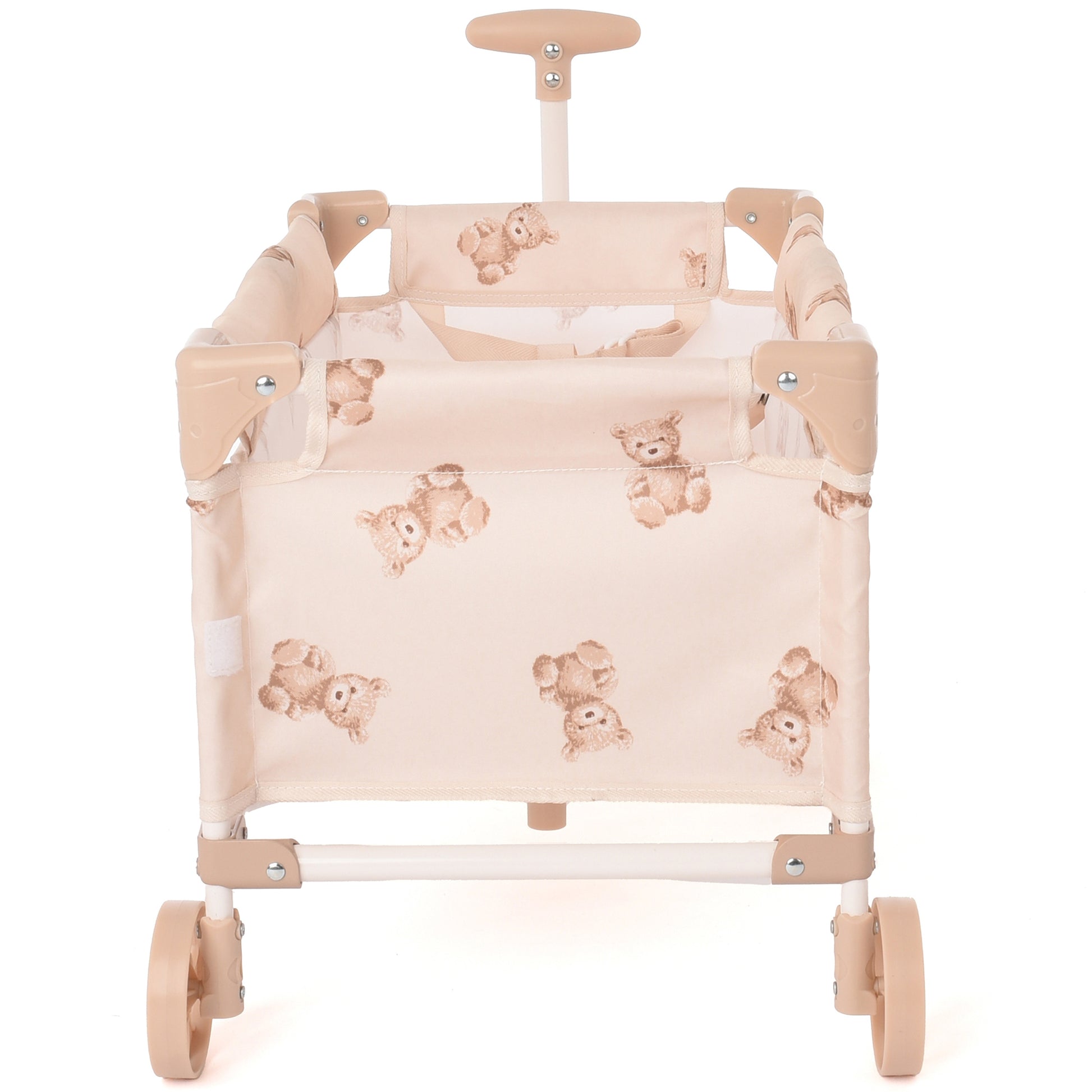 Roma Teddy Toy Wagon with cream fabric, teddy bear print, and wooden handles