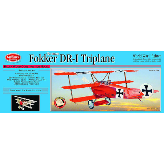 Fokker DR1 Triplane red balsa wood model kit with German WWI markings