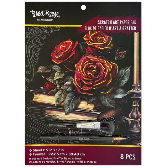Scratch Art Paper Pad Witching Hour with roses, stylus tools, and 6 sheets