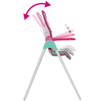 509 Crew Mint Heart Foodie Doll Highchair with pink and teal feeding accessories