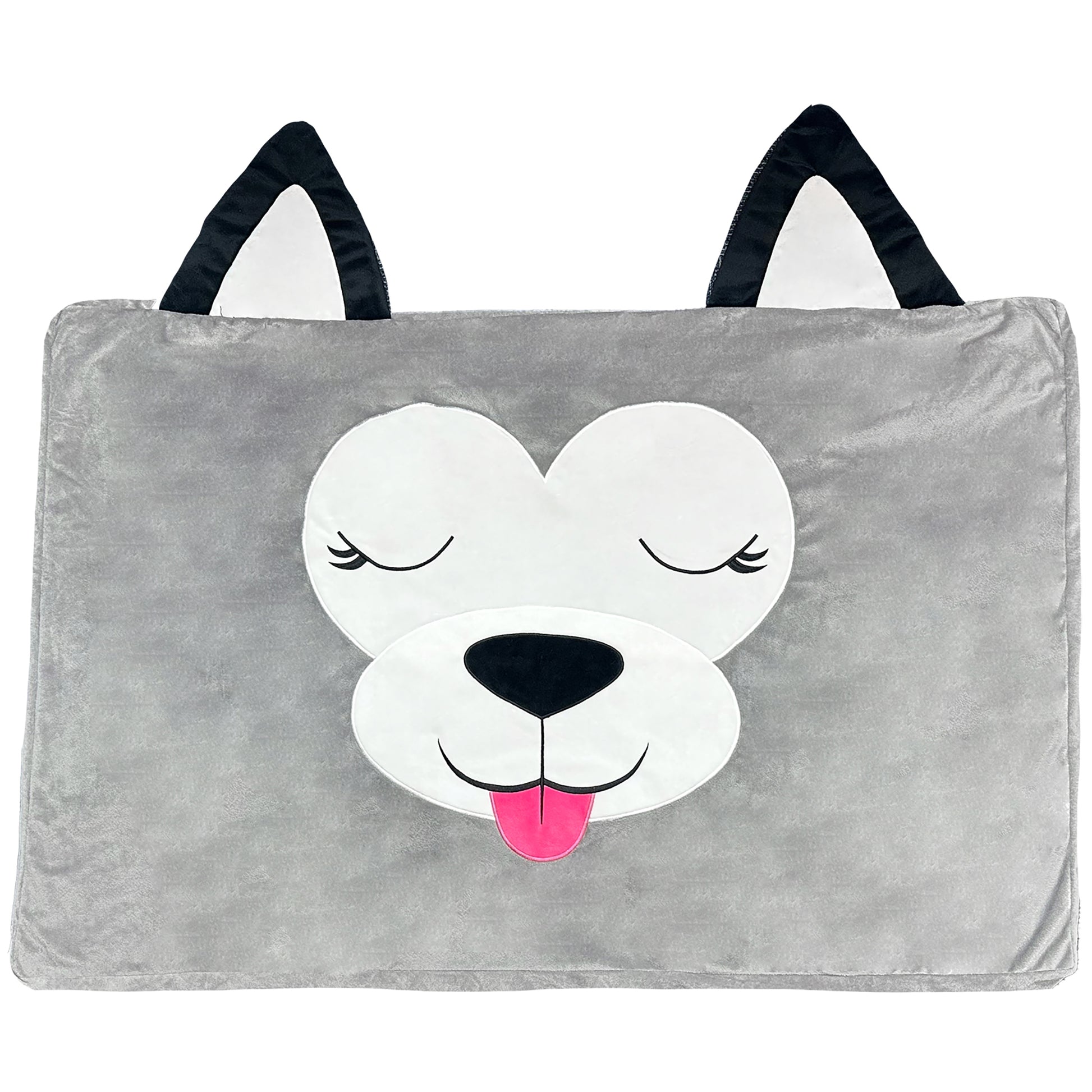 Pet Bed In A Box Slipcover Hutch Gray Dog, gray and white plush dog bed case with black ears