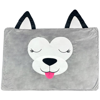 Pet Bed In A Box Slipcover Hutch Gray Dog, gray and white plush dog bed case with black ears