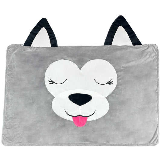 Pet Bed In A Box Slipcover Hutch Gray Dog, gray and white plush dog bed case with black ears