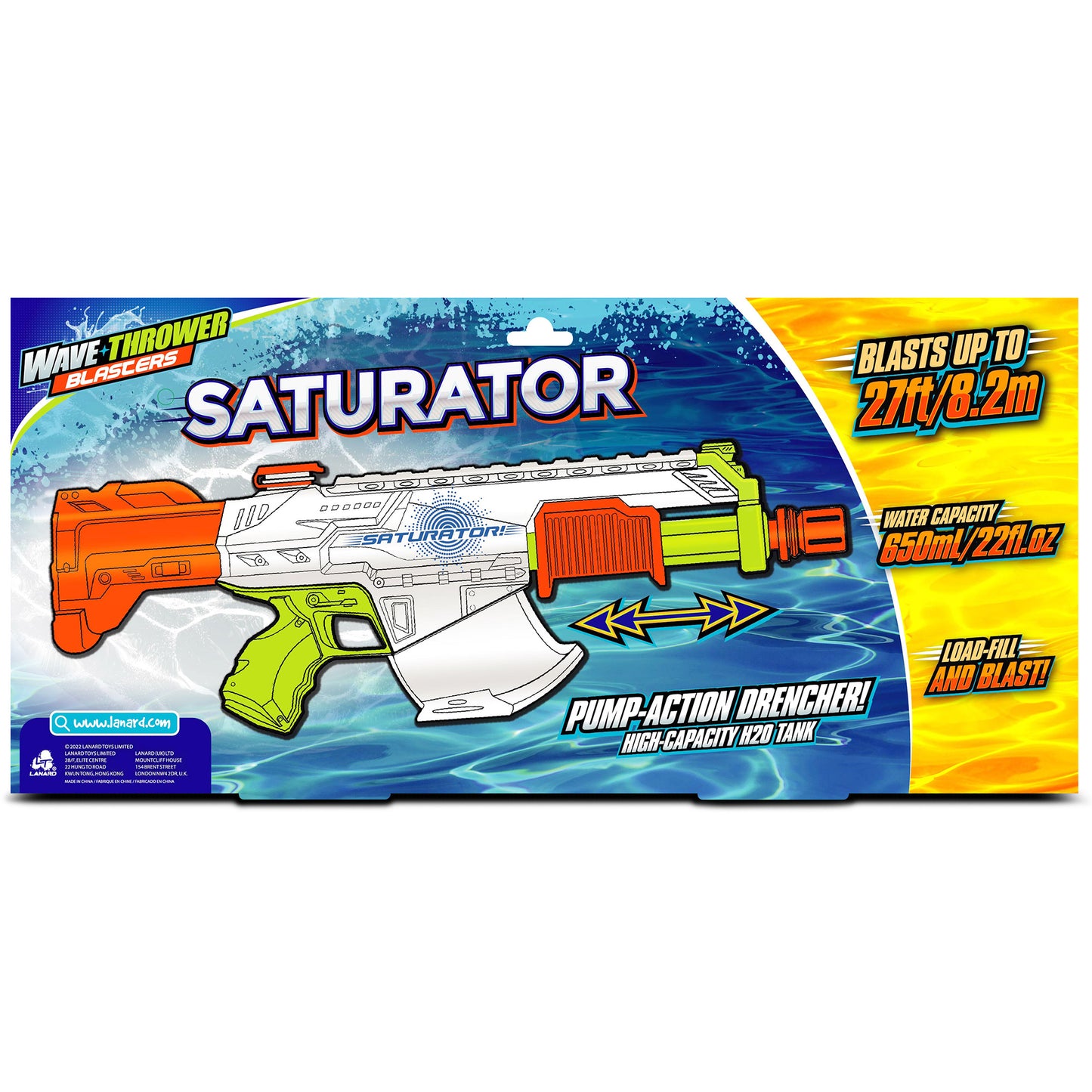 Wave Thrower Saturator water blaster toy in orange, white, and lime green