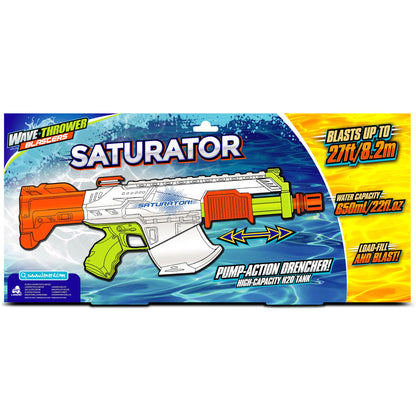 Wave Thrower Saturator water blaster toy in orange, white, and lime green
