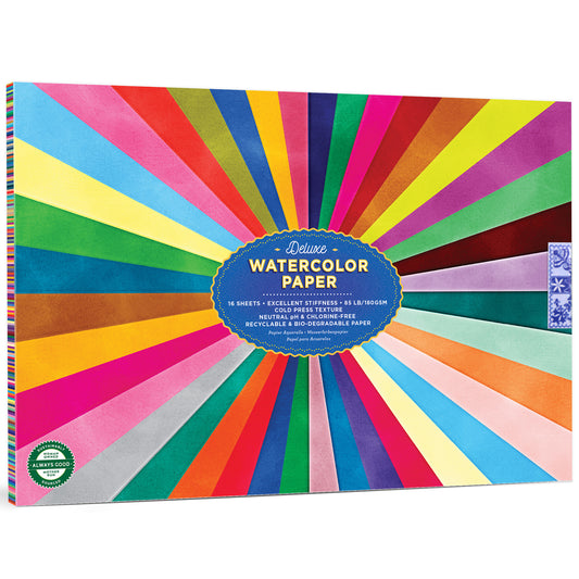 Deluxe Watercolor Paper Pad with 16 colorful rainbow sheets for art projects