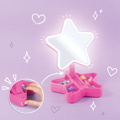 Glimmer & Glow pink star-shaped makeup studio with light-up mirror and cosmetics
