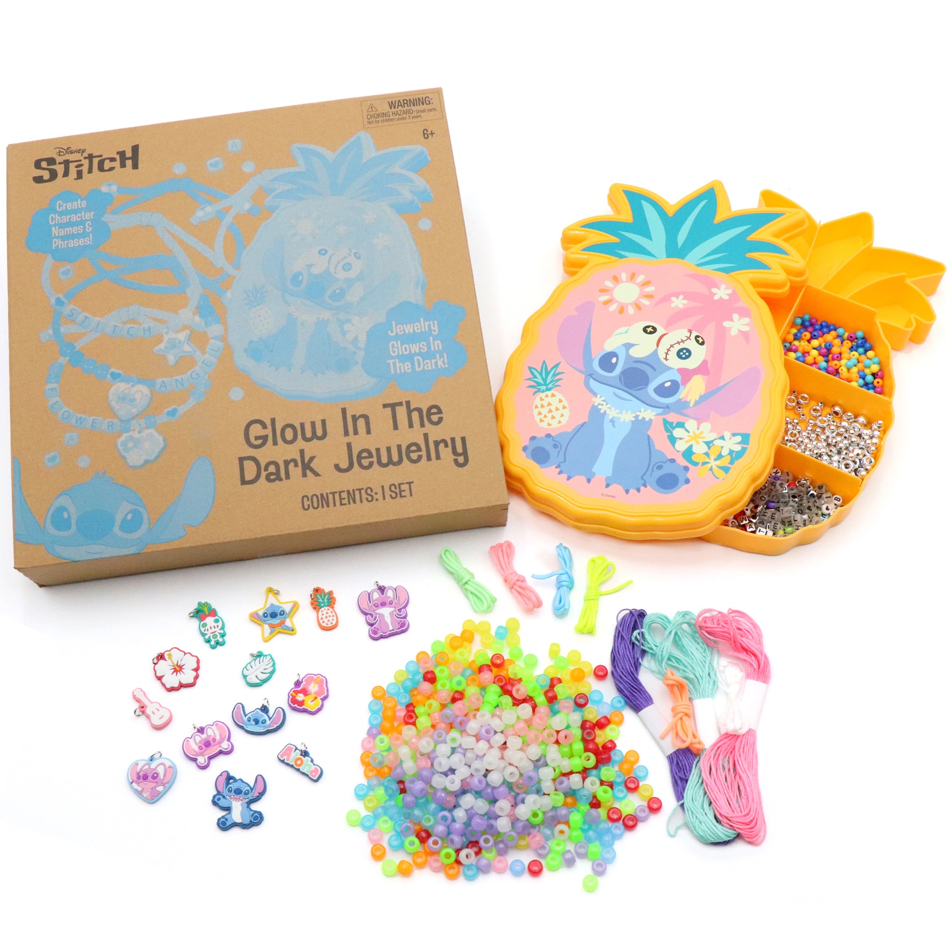 Disney Stitch Glow-In-The-Dark Jewelry Activity Set with beads, charms, and strings