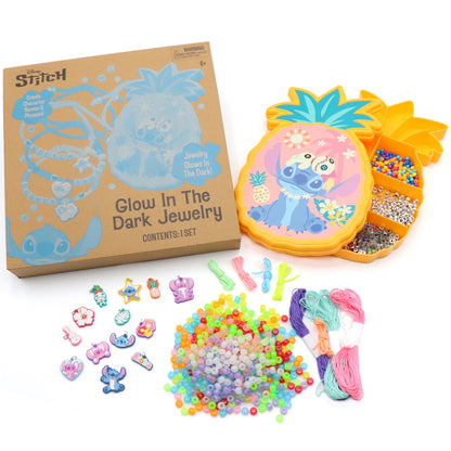 Disney Stitch Glow-In-The-Dark Jewelry Activity Set with beads, charms, and strings