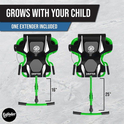 EzyRoller Drifter Pro X lime green ride-on toy with extender, grows 16" to 25"