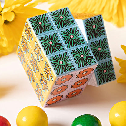 JOS Art Cube Flower Pop with colorful floral designs and yellow patterns