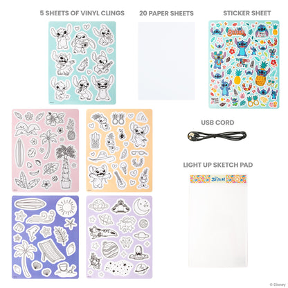 Disney Stitch Light-Up Sketch Pad with vinyl clings, paper sheets, stickers, and USB cord