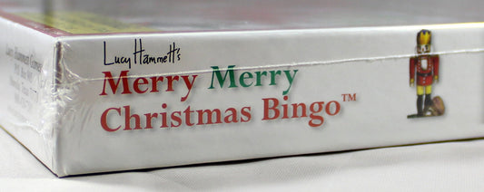 Lucy Hammett's Merry Merry Christmas Bingo board game box with red and green text and nutcracker illustration
