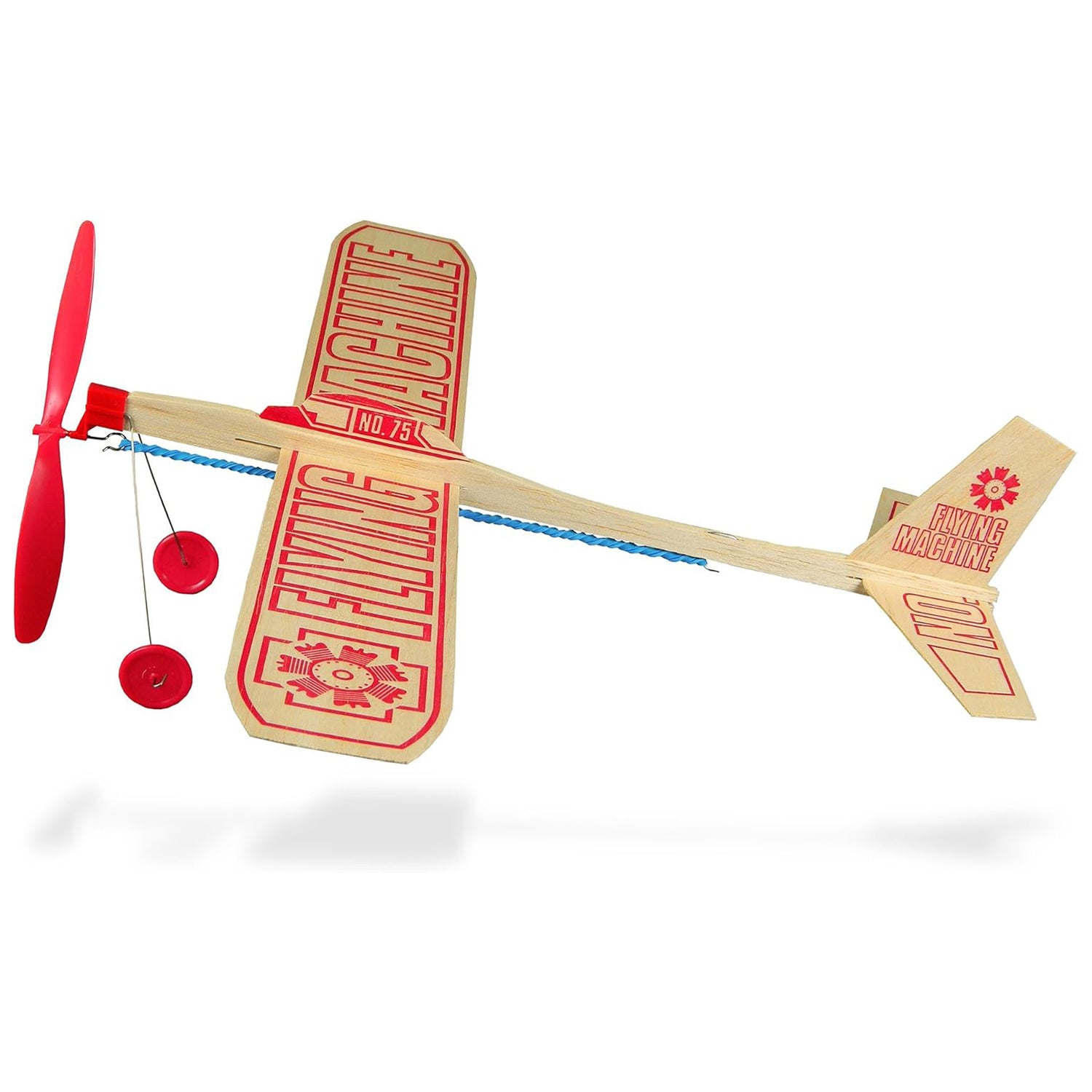 Balsa Wood Flying Machine Kit No. 75 with red propeller and tail wings