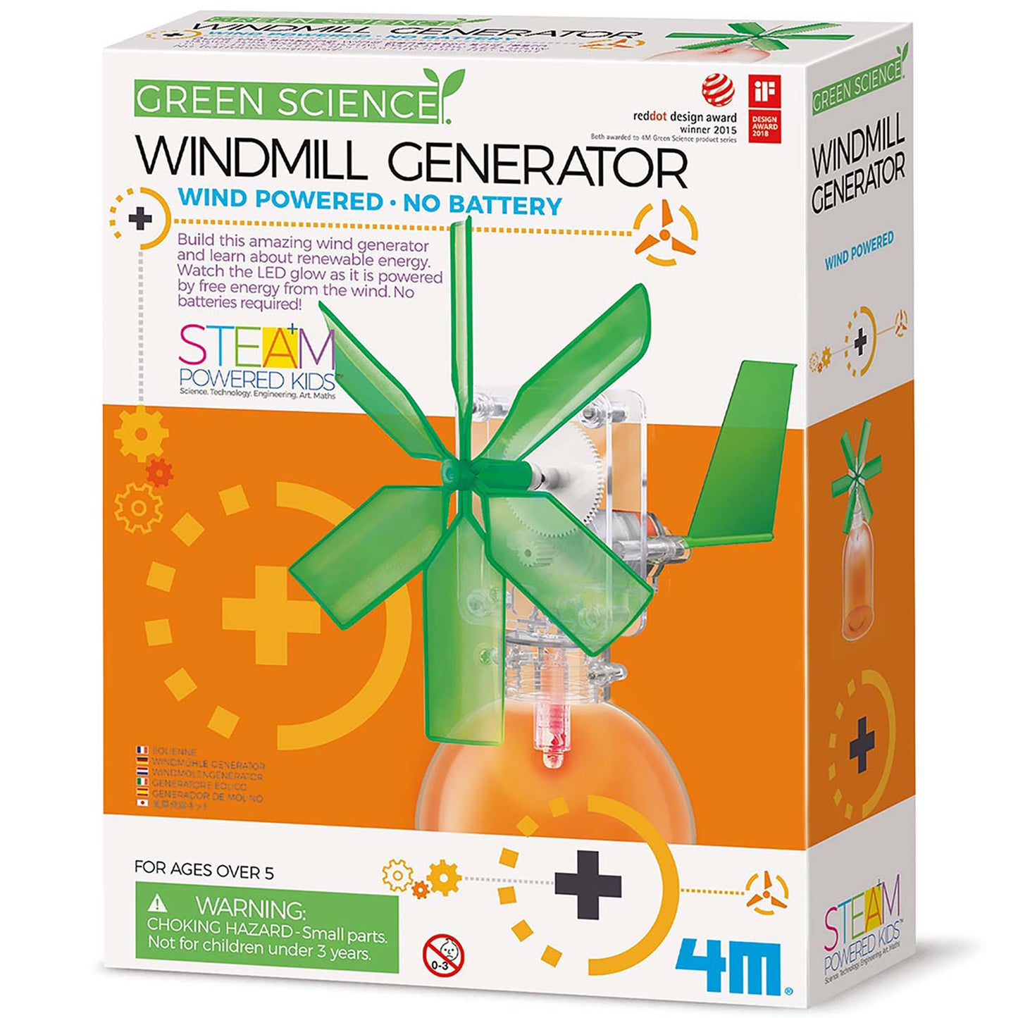 Green Science Windmill Generator STEM toy with green blades and LED light, wind-powered renewable energy kit