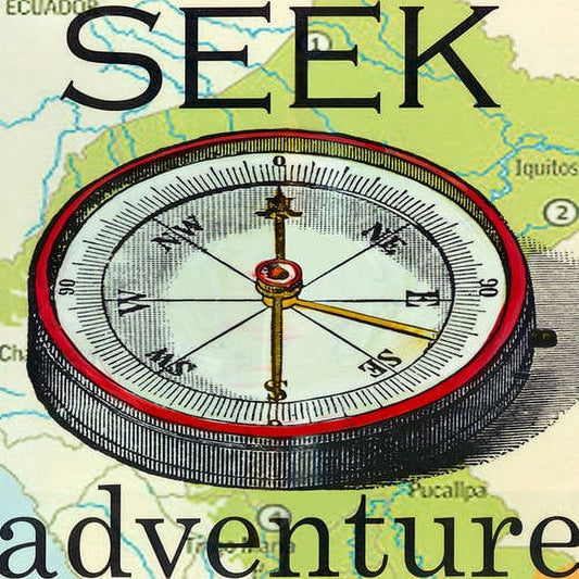 Seek Adventure Colorful Compass Canvas Wall Art featuring a vintage-style compass with red bezel on a map background