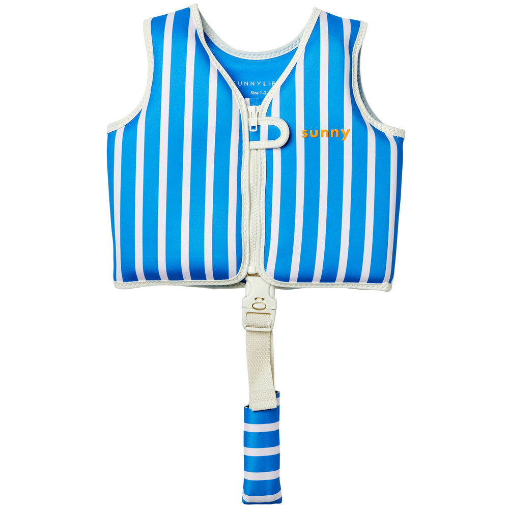 Sunnylife Tino Tiger Float Vest blue white striped with adjustable safety strap