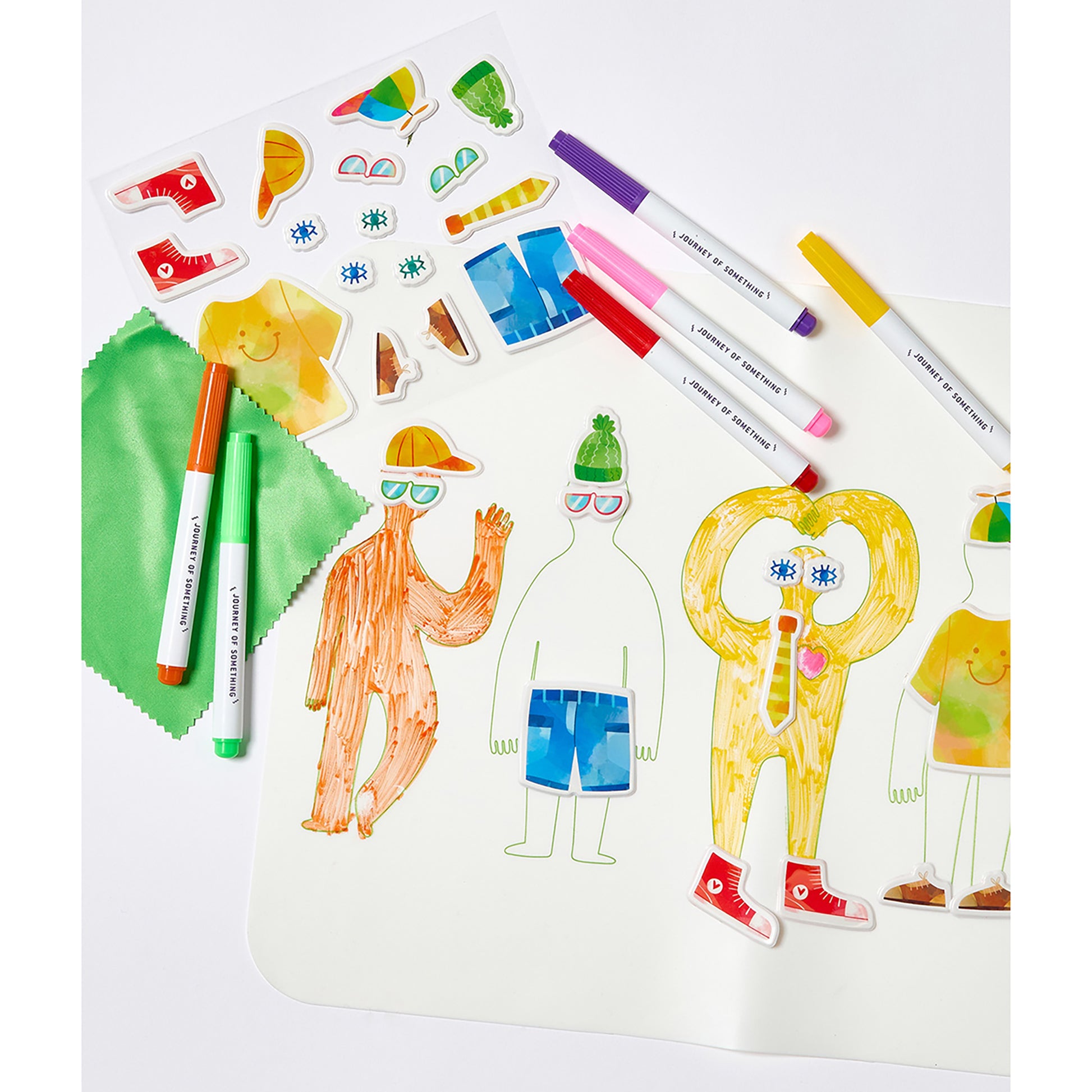 JOS Wipeable Silicone Mat - Friends with colorful markers and sticker pieces