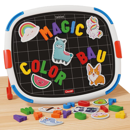 Quercetti Magnetic Discovery Board - Double-Sided Learning Tablet with Letters and Animal Magnets