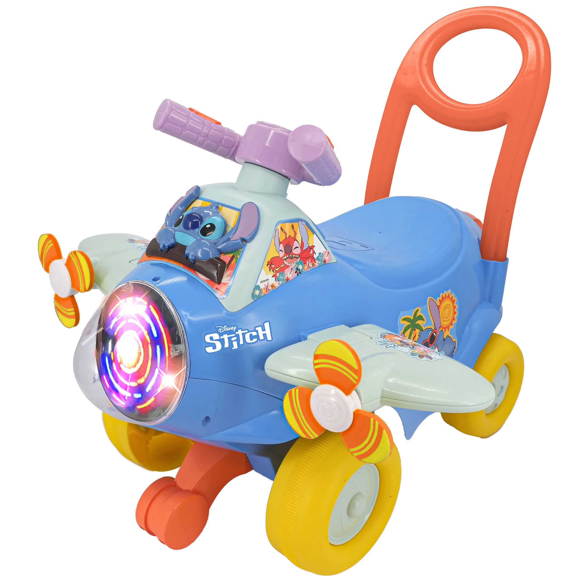 Activity Plane Ride-On Stitch with lights, purple cannon, and yellow wheels