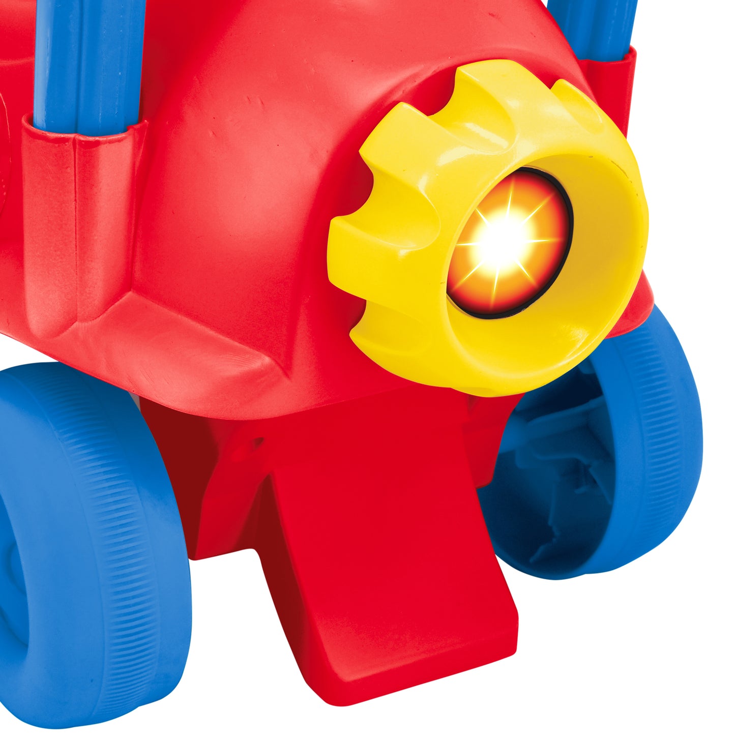 Mickey Activity Plane Ride-On toy with red body, blue wheels, and yellow light-up propeller