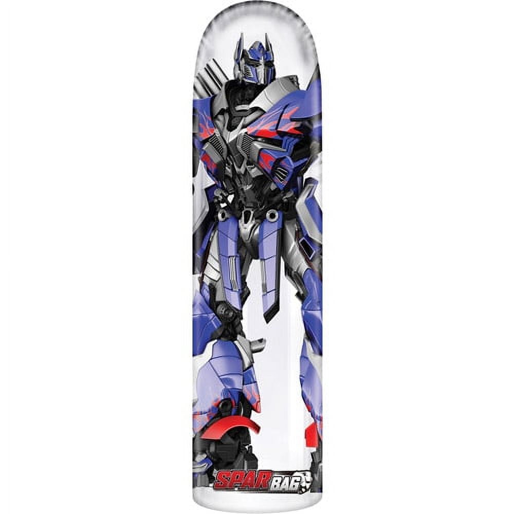 Transformers Optimus Prime Combat Training Inflatable Spar Bag, 4ft tall, blue and red robot character on white cylindrical bag