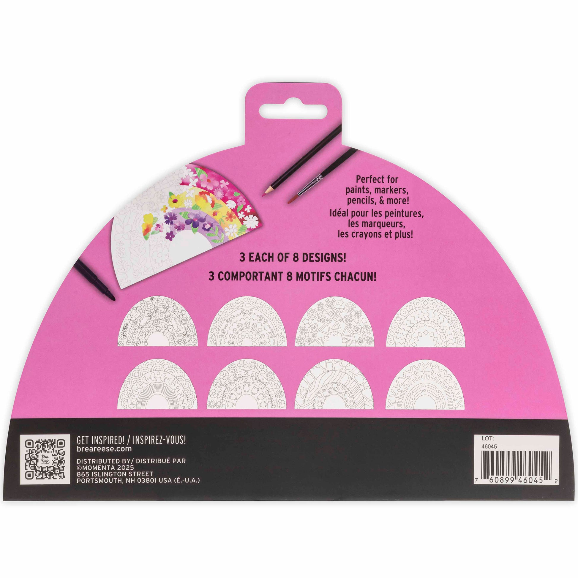 Mixed Media Coloring Pad with 24 Rainbow-Themed Sheets in pink packaging with 8 mandala designs