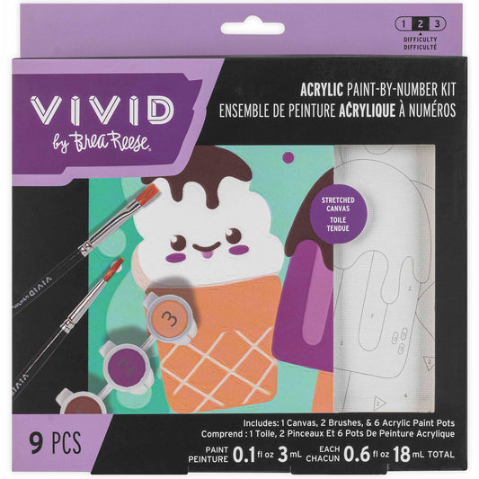 VIVID Mini Paint By Number Ice Cream Kit with canvas, brushes, and acrylic paints