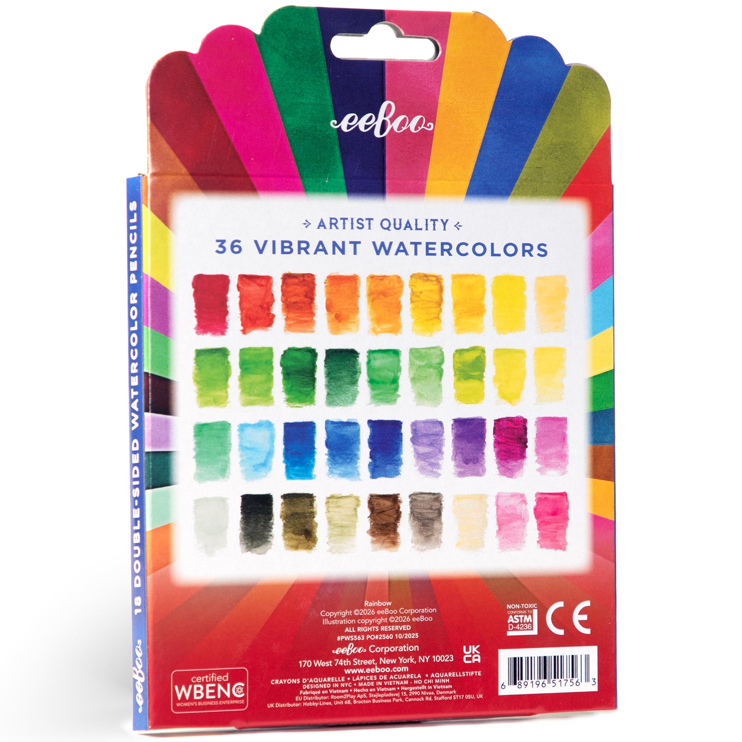 eeBoo 36 Vibrant Watercolors Artist Quality Paint Set with Rainbow Color Palette
