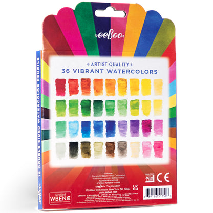 eeBoo 36 Vibrant Watercolors Artist Quality Paint Set with Rainbow Color Palette