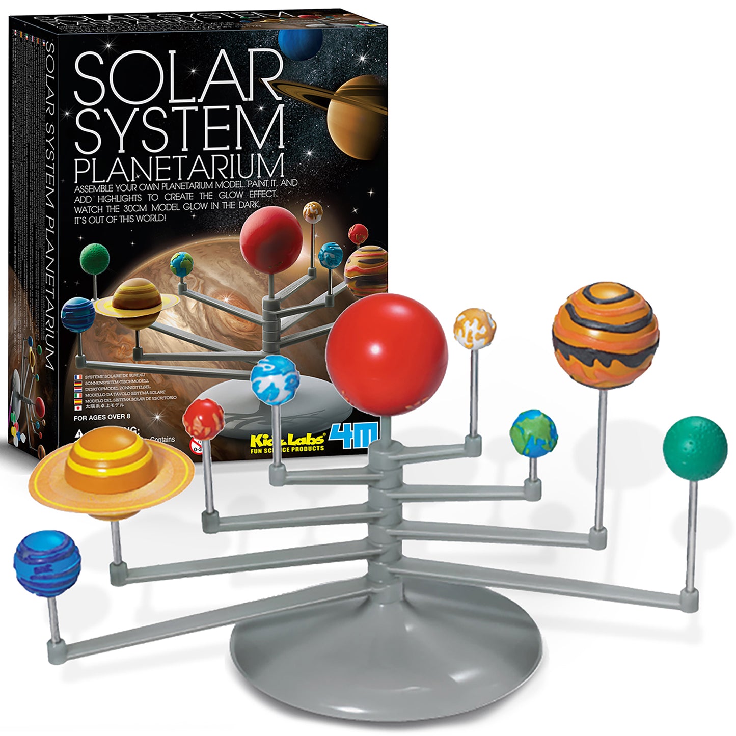 KidzLabs Solar System Planetarium model kit with colorful painted planets on orbital arms