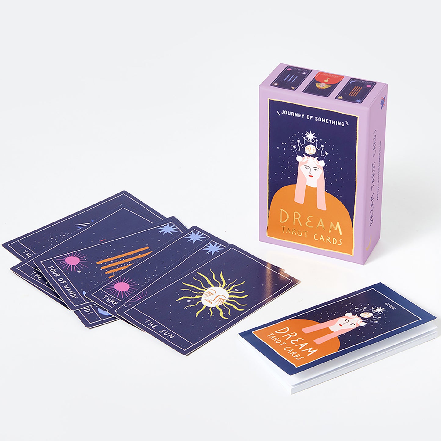 JOS Dream Tarot Cards deck with purple box, celestial-themed cards featuring stars and sun imagery
