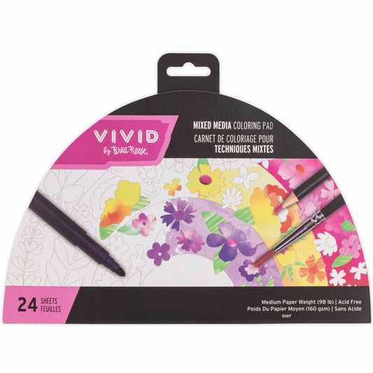 VIVID Mixed Media Coloring Pad with 24 sheets featuring colorful flower designs