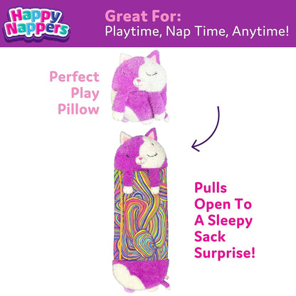 Happy Nappers pink and white cat plush pillow that transforms into sleepy sack