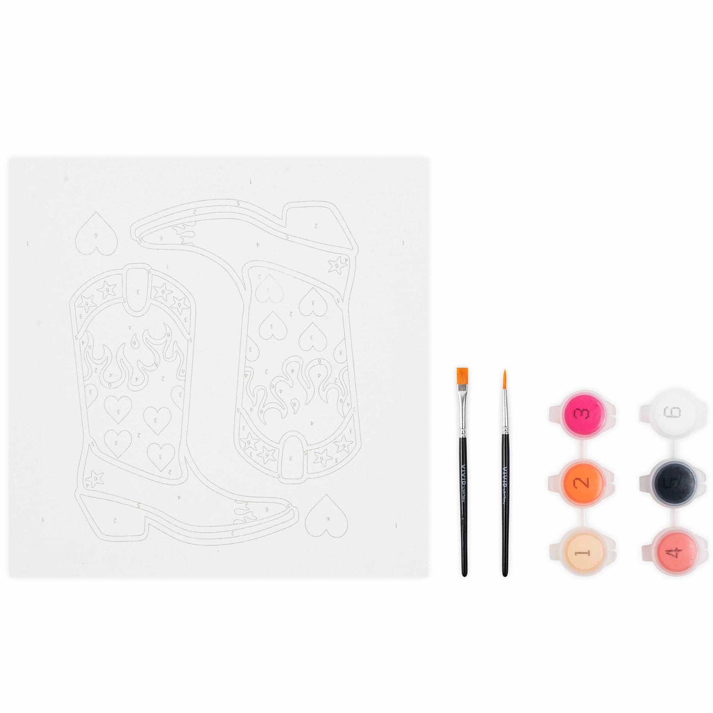 Mini Paint By Number Cowgirl Boot kit with brushes and colorful paint pots