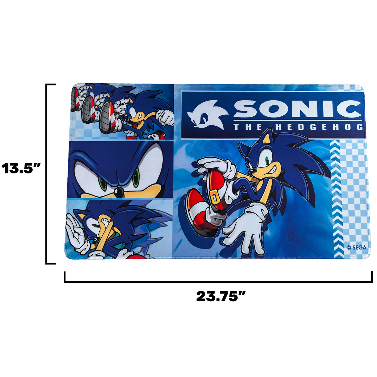 Sonic the Hedgehog playmat, 23.75x13.5 inches, blue neoprene non-slip gaming surface