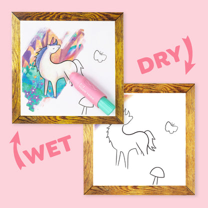 Tiger Tribe Magic Water Painting unicorn set with colorful reusable cards and pink brush pen